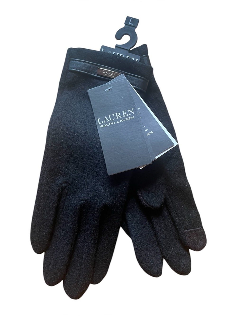 NWT Lauren Ralph Lauren Black Touchscreen cashmere blend Gloves large